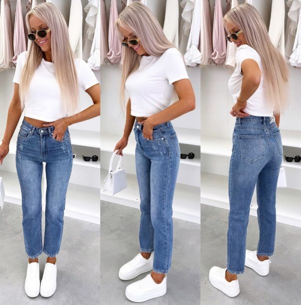 Синий Джинсы кроя Mom Fit