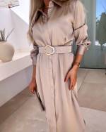 Olive Green Silky Belted Dress