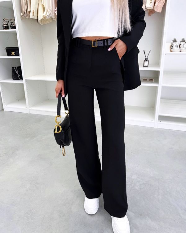 Black Straight-cut Pants With Belt