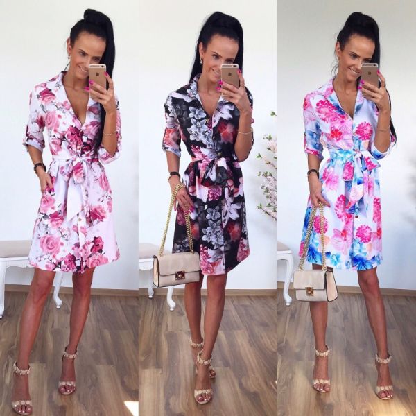Pink Floral Casual Dress