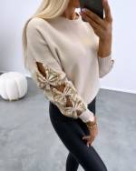 Light Beige Loose Sweater With Sequins