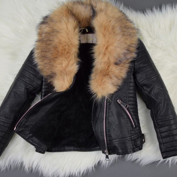 Black Short Jacket With Faux Fur Collar