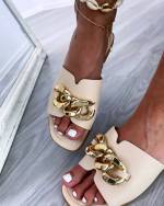 Beige Casual Gold Chain Slippers