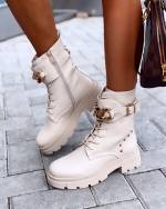 Khaki Lace Up Gold Chain Boots