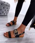 Black Comfortable Sandals With Golden Buckles