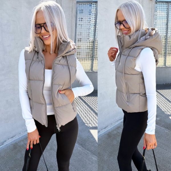 Taupe Vetthülgavast Kangast Vest
