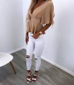 Beige Chiffon Blouse With Laces In The Back