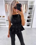 Jasny Beż Bluzka W Stylu Peplum