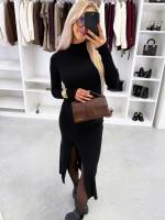 Brūns Elastīga Džemperkleita Ar šķēlumu Sānos