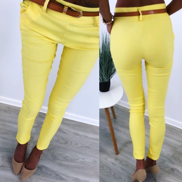 Yellow Classy Belted Pants