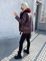 Bēša Oversize Mākslīgās Kažokādas Jaka Ar Siltu Oderi