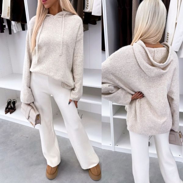 Light Beige Soft Hoodie-style Sweater