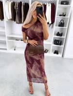 Brūns Viduklī Savilkta, Elastīga Midi Kleita