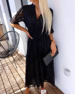 Black Tie-waist Lace Midi Dress