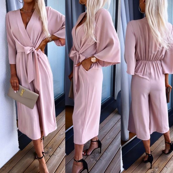 Light Pink Long Jumpsuit With Pockets