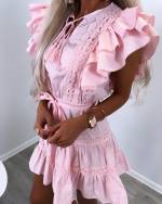 Розовый Платье с завязками по центру и оборками