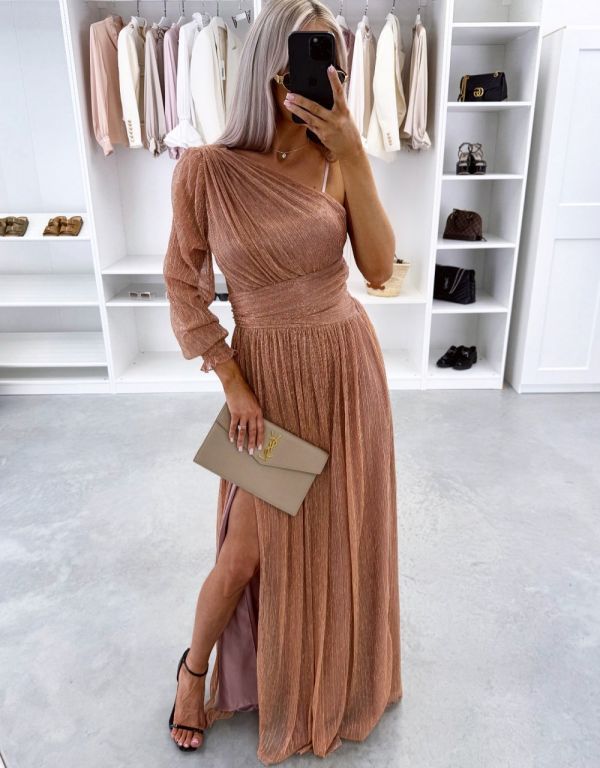 Rose Gold Glossy Maxi Dress