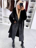 Pruun Kapuutsiga Luksuslik Talvemantel