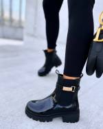 Shiny Black Boots With Gold Details