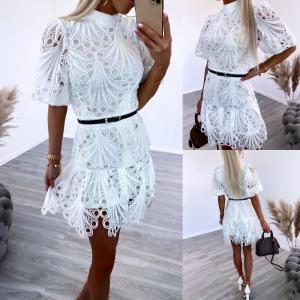 White Belted Lace Dress