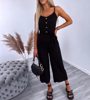 Black Three-quarter Jumpsuit With Buttons