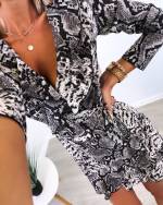 Grey Snake Pattern Ruffle Dress