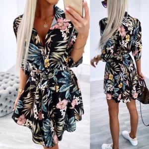 Black Floral Dress With Golden Buttons