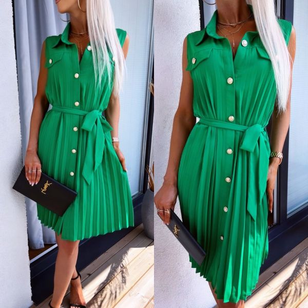 Green Dress With Slippery Material Buttons