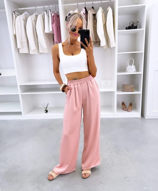 Pink Flowing Silky Trousers