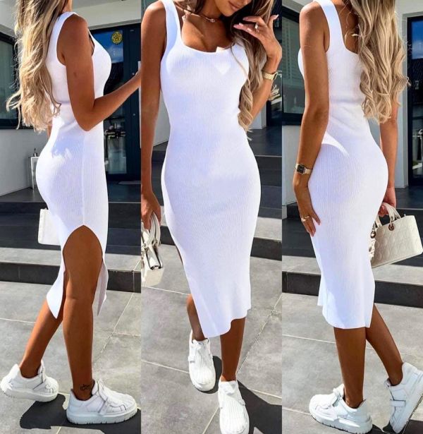 White Slit Casual Dress