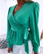 Зеленый Блузка с длинными рукавами
