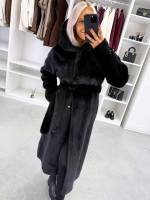 Pruun Kapuutsiga Luksuslik Talvemantel