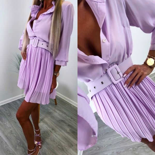 Violetinė Chiffon Belted Dress