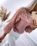 Розовый Мягкий свитер с кружевом