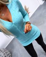 Mėlyna Long Buttoned Sweater