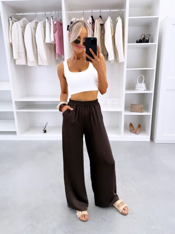 Brown Flowing Silky Trousers