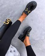Black Moccasins With Gold Detail