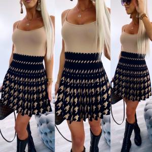 Beige Pleated Multi Colored Skirt