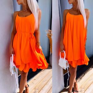 Oranžinė Šifoninė Suknelė Su Petnešėlėmis
