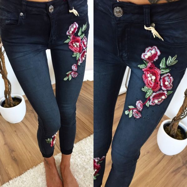 Black Embroidered Stretch Pants