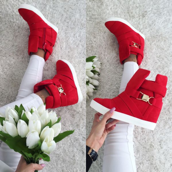 Red Comfortable Wedge Sneakers