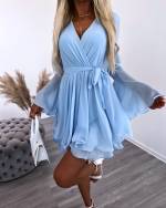 Mėlyna Šifoninė Suknelė Su Perrišimu Per Vidurį