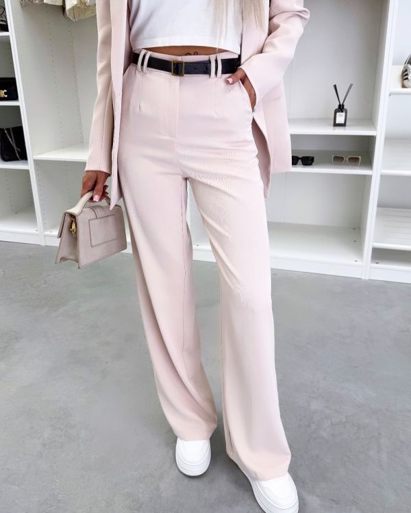 Light Pink Straight-cut Pants With Belt