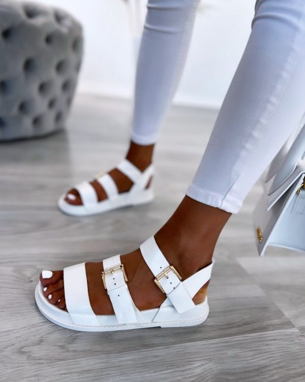 White Sandals With Golden Straps