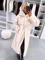 Pruun Kapuutsiga Luksuslik Talvemantel