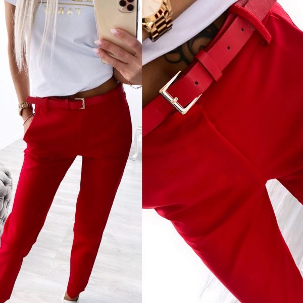 Красный Элегантные брюки с поясом