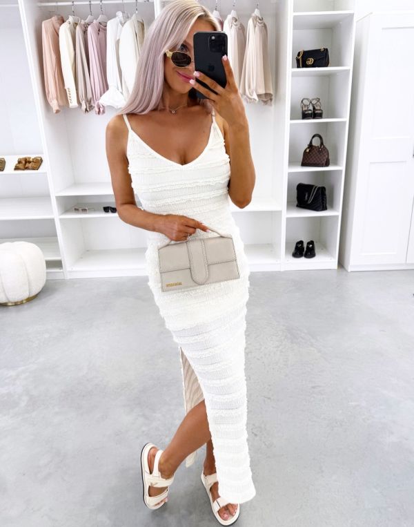 Light Beige Stretch Dress With Slit