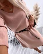 Beige Loose Sweater Dress With Belt