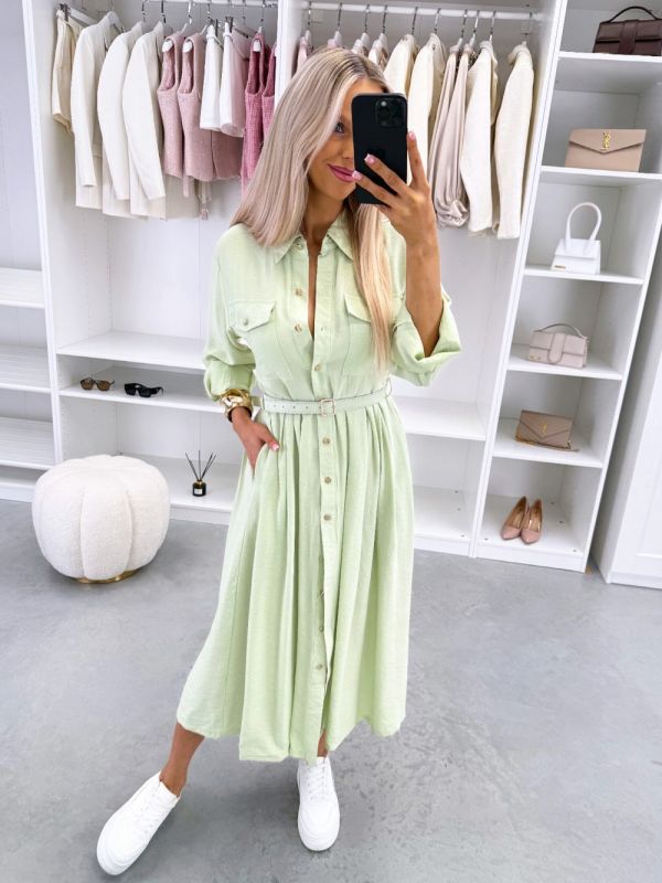 Roheline Vööga Pikem Kleit