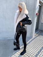 Bēša Oversize Mākslīgās Kažokādas Jaka Ar Siltu Oderi